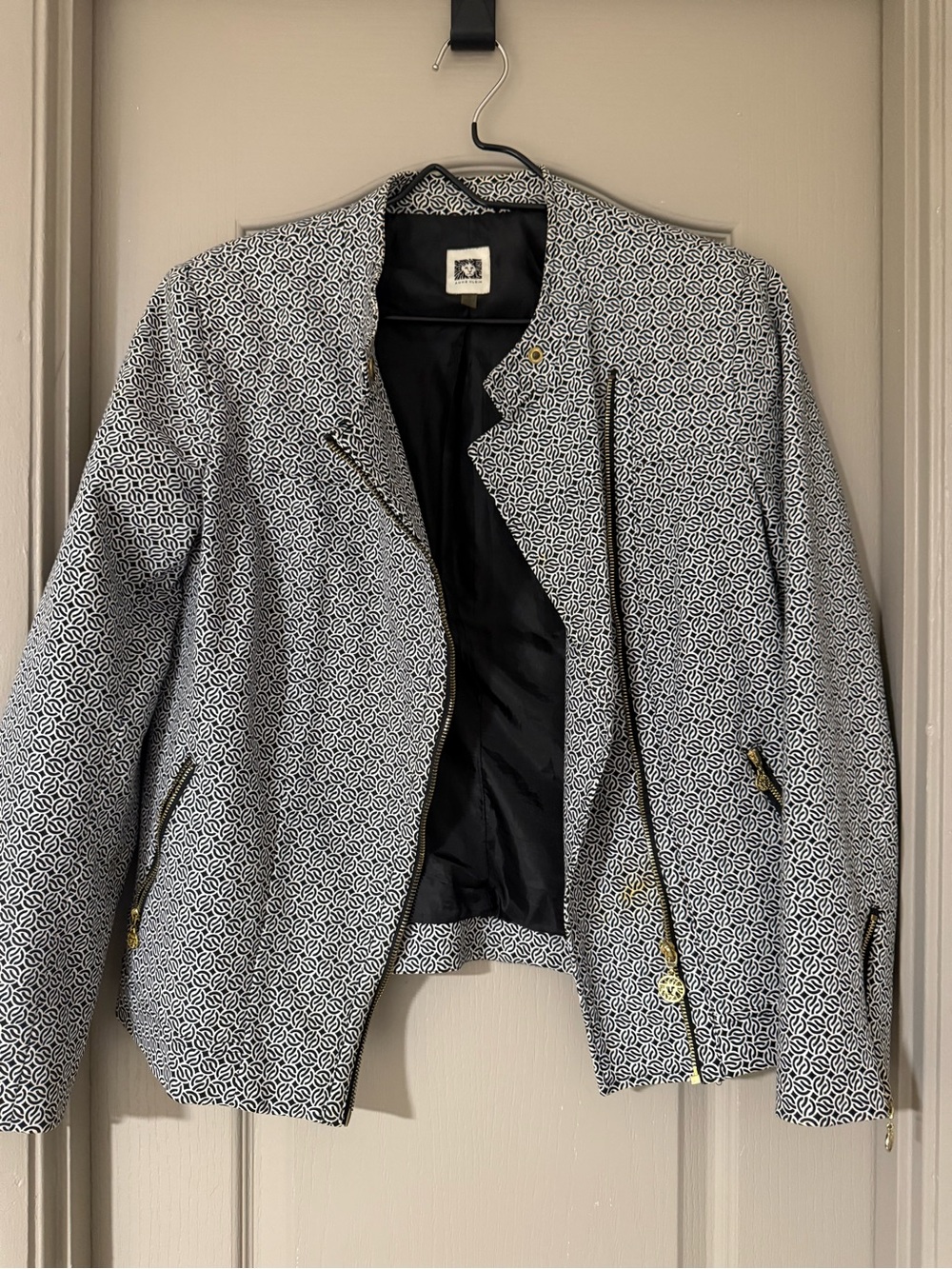 Anne Klein Black and White Geometric Zip Jacket